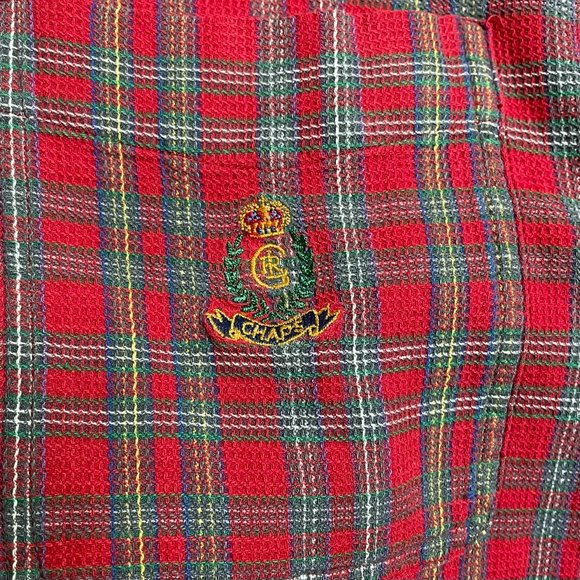Chaps by Ralph Lauren Men's Button Down Short Sleeve Shirt Red Plaid Size Med - Picture 6 of 11